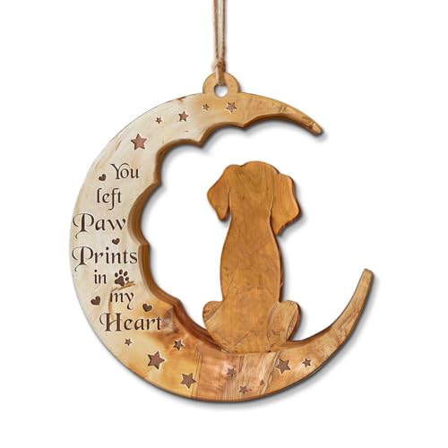 CUSGIFTS Dog Memorial Wooden Ornament - You Left Paw Prints in My Heart - Pet Memorial Gifts - Loss of Dog Sympathy Gift, Bereavement Gifts for The Loss of Pet