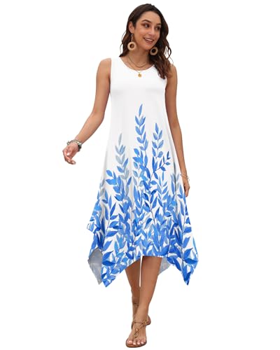 Image of AUSELILY Women's Summer Dresses Casual Sleeveless Midi Tank Beach Dress | Women's Asymmetrical Hem Sundress with Side Pockets, Great for Beach, Vacation & Daily Wear