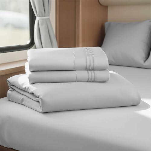Image of Nestl Light Grey Short Queen Sheets for RV, Hotel Luxury RV Queen Sheets Set, 4 Piece Fitted Bed Sheet Set and Pillowcases, Super Soft, Wrinkle-Free, and Breathable Camper Bedding