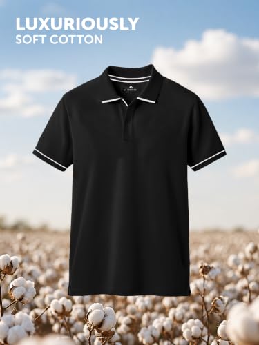 Image of XYXX Men's Apex Mercerized Cotton Striped Collar Pique Polo T-Shirt