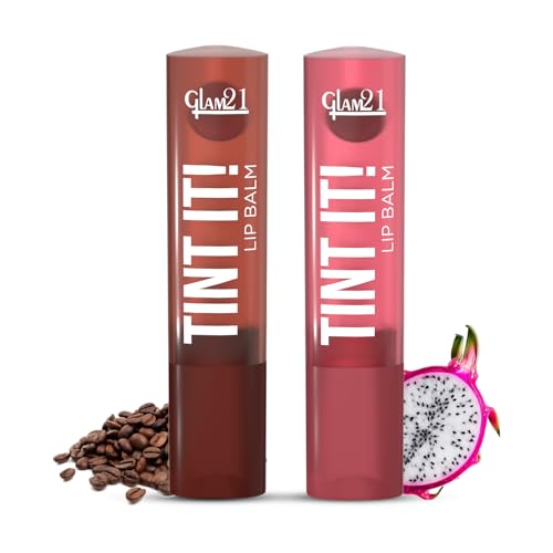 Image of Glam21 Tint it! Lip Balm | Everyday Hydration & Moisturized Lips with Vitamin-E,Shea Butter,Avocado Oil,SPF15 |Lip Care For Dry & Chapped Lip - Coffee Beans & Dragon Fruit |3.5gm Each| Combo Pack Of 2