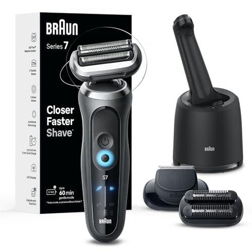 Braun Electric Shaver for Men, Series 7 7185cc, Waterproof, Wet & Dry Shave, Shaving Kit with SmartCare Center and Beard Trimmer, 3 Shave Modes, 60 Minute Battery Runtime, 10 Piece Set