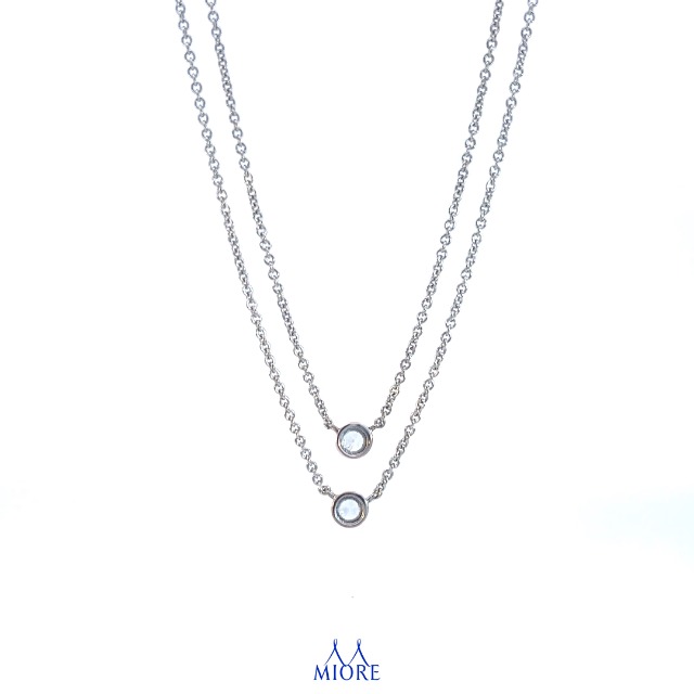COLLANA PUNTO LUCE IN ORO BIANCO 18 KT CON ZIRCONE 7 MM TAGLIO BRILLANTE