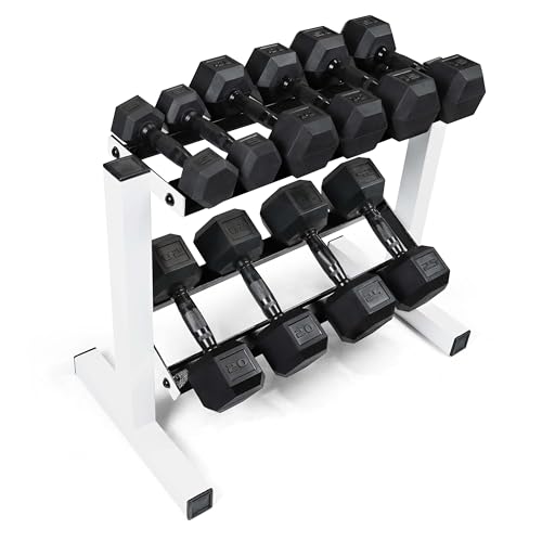 CAP Barbell 150 lb Coated Black Handle Hex Dumbbell Weight Set with Two Tier White Rack -  CAP Barbell, Inc., SDRBSIS-150R-24D