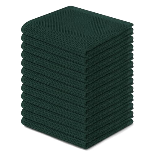 Image of Homaxy 100% Cotton Waffle Weave Kitchen Dish Cloths, Ultra Soft Absorbent Quick Drying Dish Towels, 12 x 12 Inches, 12-Pack, Blackish Green