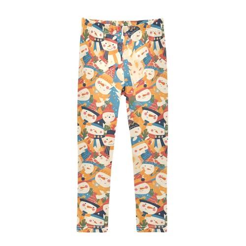 KLL Black White Christmas Snowman Toddler Girls Cotton Pants Stretch Full Length Yoga Pants Sports