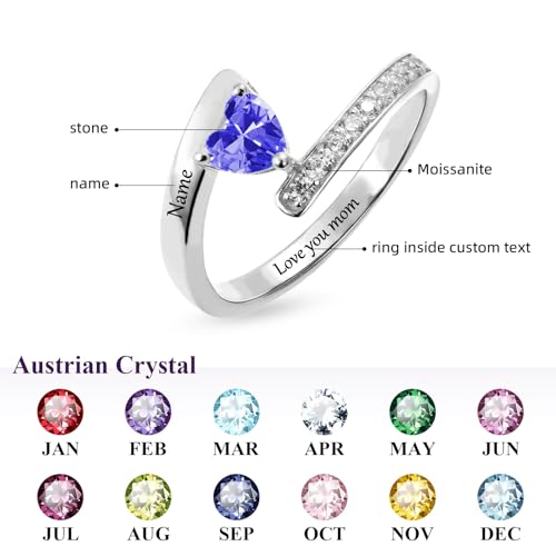 10K 14K 18K Solid Gold Mothers Ring 1-8 Birthstones Heart Shaped Personalized Mom Rings with Moissanite Engraved Name for Mom Grandma Family4