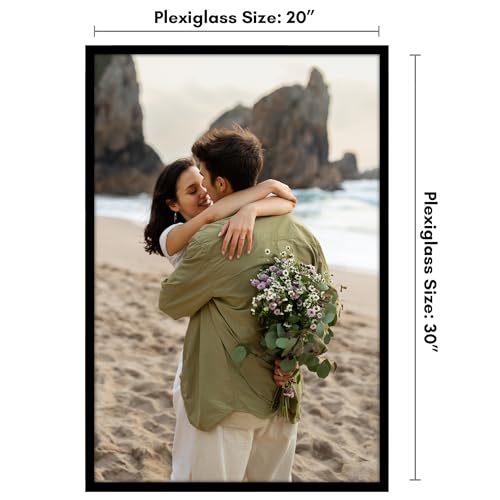 Image of Americanflat 20x30 Poster Frame with Polished Plexiglass - Streamline Collection - Thin Border Picture Frame for Wall Display - Hanging Hardware Included - Black