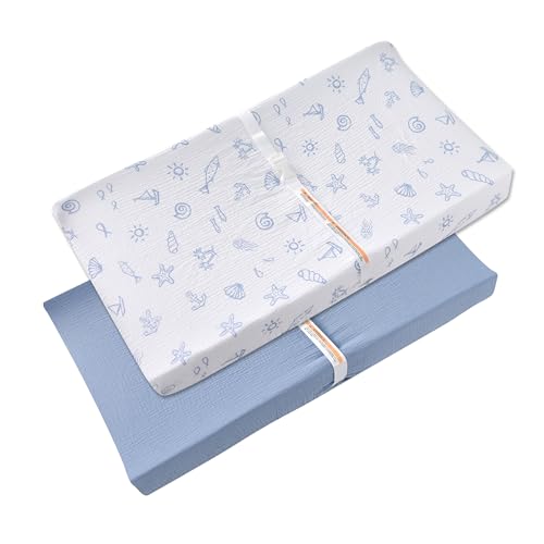 Image of TADO MUSLIN Changing Pad Cover for Baby Girls Boys - 100% Organic Cotton Muslin Changing Pad Sheets with Secure 360 Elastic Fit, Ultra-Soft for Delicate Skin, 2 Pack
