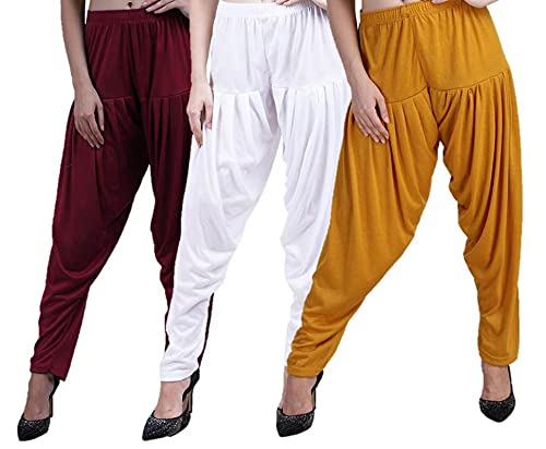 Image of CASUALS Women's Regular Fit Viscose Drawstring Patiala Harem Pants Combo Pack 3