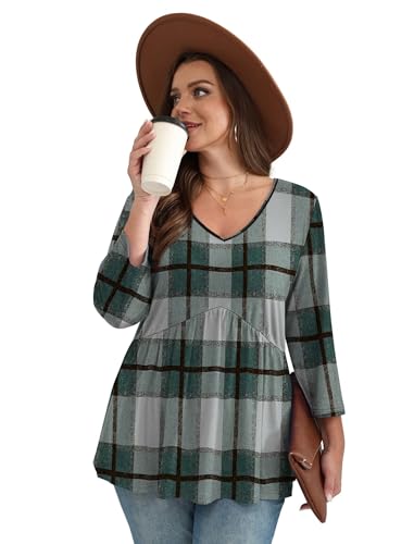 Image of OFEEFAN 3 /4 Length Sleeve Womens Tops 2026 Blouses for Women Dressy Casual Fashion Clothing V Neck Babydoll Tops Fall Outfits