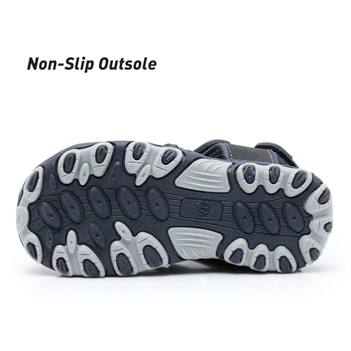 Image of Ahannie Toddler Sandals for Boys Girls Kids Closed Toe Outdoor Summer Shoes | Dual Hook-and-Loop, Adjustable Fit, Protective Wide Toe, Flexible Non-Slip Sole