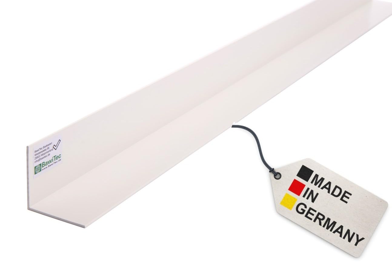 BawiTec Kunststoff Winkelprofil,Schenkel 50x10 mm,Länge 200cm,Farbe weiß,Kunststoffwinkel,Fensterleiste,Profil Winkel,Bauprofil,Fensterwinkel,Eckprofil,Breite 50mm 10mm