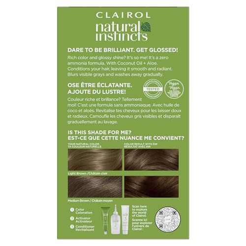 Image of Clairol Natural Instincts Demi-Permanent Hair Dye, 6W Light Warm Brown | Ammonia‑Free, Vegan Hair Color with Coconut Oil & Aloe Vera | Pack of 3