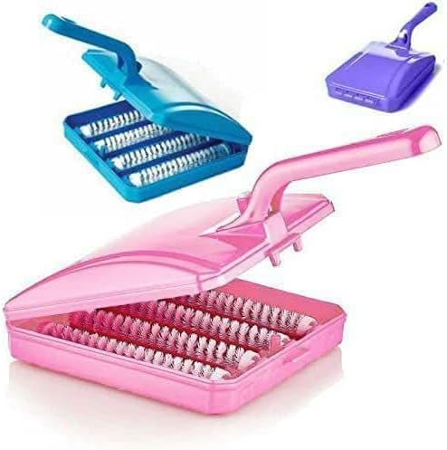 NISHIV Carpet Roller Brush Plastic Cleaning Tools Handheld Carpet Roller Brush with Dust Crumb Collector 4Roller Carpet Brush & Dust Collector for Car Seats,Table Linen Pet Hair Curtains(Pack of 1)