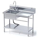 RiveraSink Fregadero Inox Independiente 100×55×80 cm con Encimera, Hostelería y Jardín