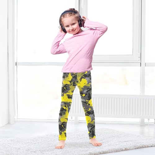 Yellow Splash Camo Girls Leggings Soft Stretch Workout Yoga Dance Pants for Kids Casual Tights4