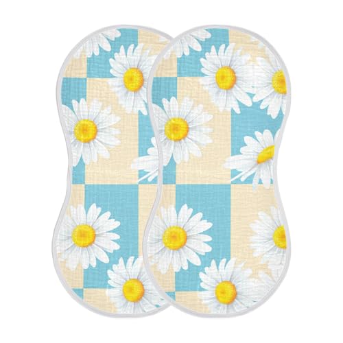 MCHIVER Checkerboard Floral Baby Burp Cloths Cotton Washcloths Super Soft Absorbent Burping Rags for Baby Girls Boy Burpy Cloth Bib 1 Pack2