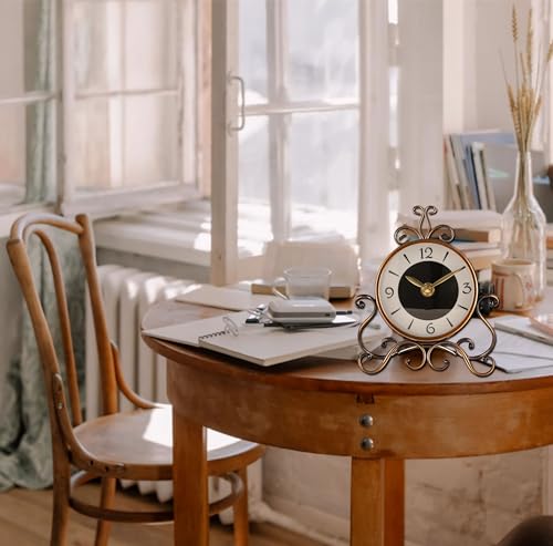 Image of Table Clock Antique Style 10 in dial 6 in Desk Clock Art Unique for Home Office Decor Metal Iron Glass Colour (Antique - 2)