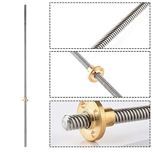 Lysee 3D Printer Parts & Accessories - T8 8mm Trapezoidal Stainless Steel Threaded Rod Lead Screw & Brass Nut for 3D Printer Fine producing and Practical - (Size: 500mm)