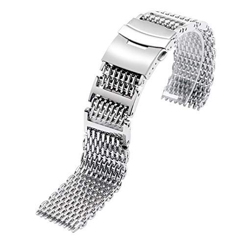 Pasek do zegarka, 20/22/24mm Shark Mesh Srebrny pasek do zegarka ze stali nierdzewnej Bransoletka zamienna Mężczyźni Składane zapięcie z paskiem do zegarka bezpieczeństwa good