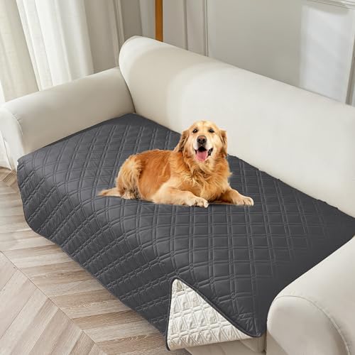 Image of Genina Waterproof Couch Cover, Washable Anti-Slip 86.6 inch Sofa Covers with 4 Cushions, Sectional Couch Covers for Pets Friendly, Sofa Slipcovers for Dogs Cats, (86inch /Dark Grey)