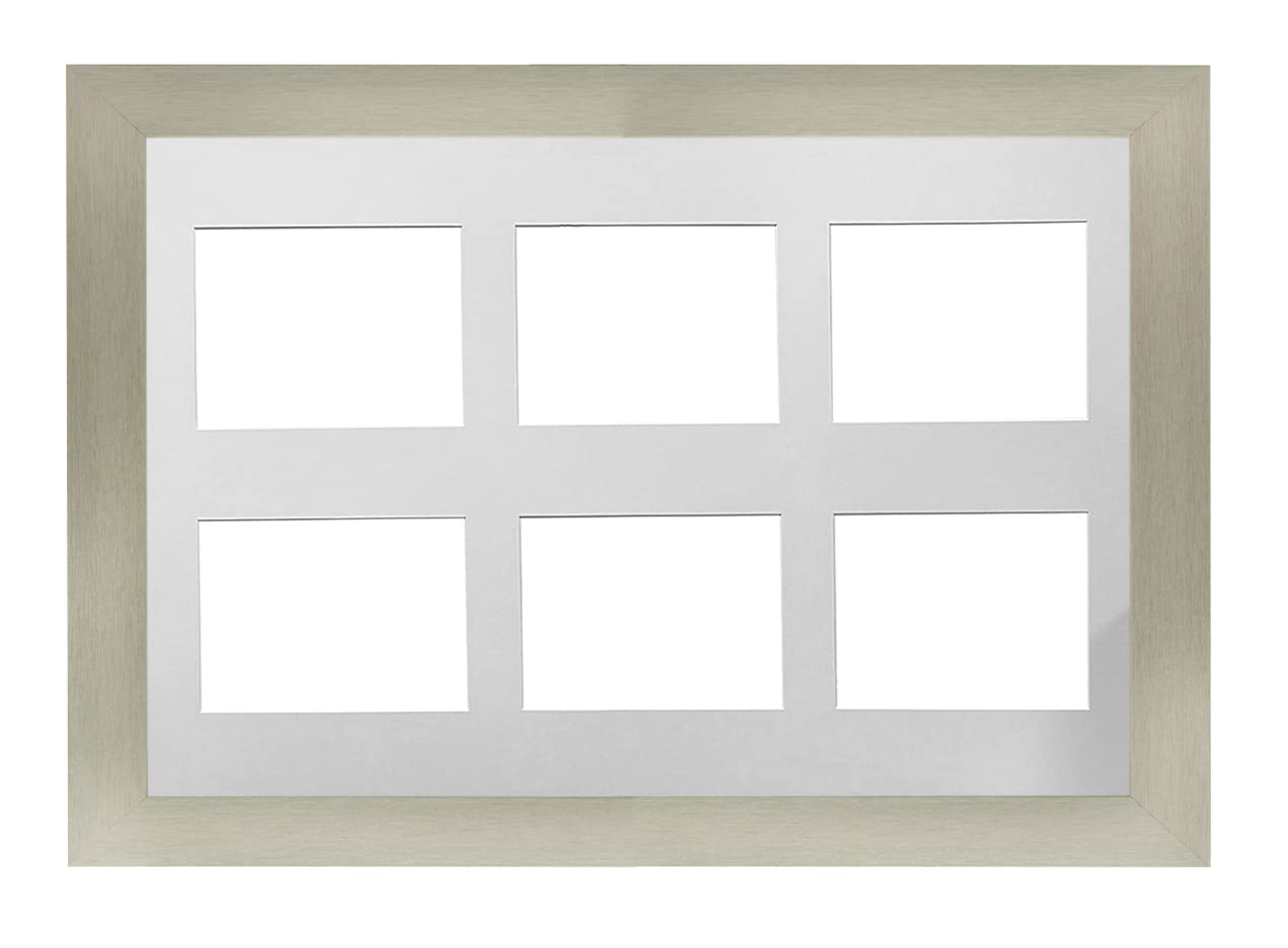 MDF 30mm Silver Frame 30x20' Multi Aperture Picture Frame with White Mount to fit (6x) 8x6' Photos with Perspex Sheet - Wall Mountable Landscape or Portrait