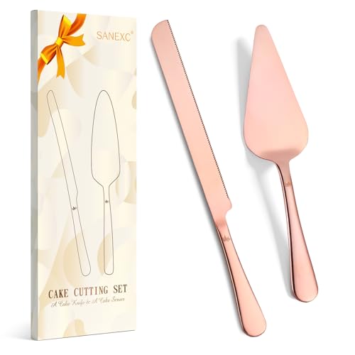 Extended Cake Cutting Set for Wedding - Knife and Server 2 Pcs Rose Gold by SANEXC - Used condition - US$6.73