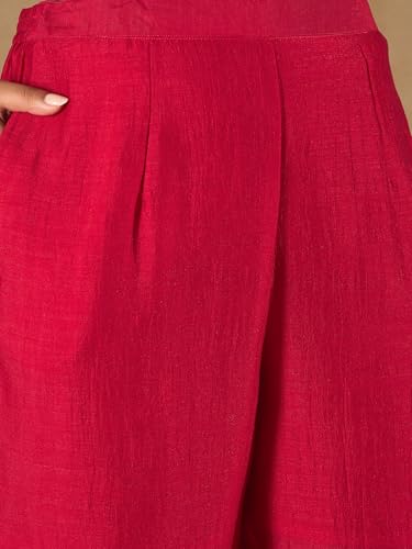 Image of INDO ERA Women's Silk Blend Kurta and Pant with Dupatta Set