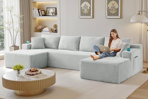 Image of 96 inch Sectional Couches for Living Room Cloud Couch Sofa with L-Shape Upholstered Boneless Couchs Modern Modular Sectional Couch with Chaise