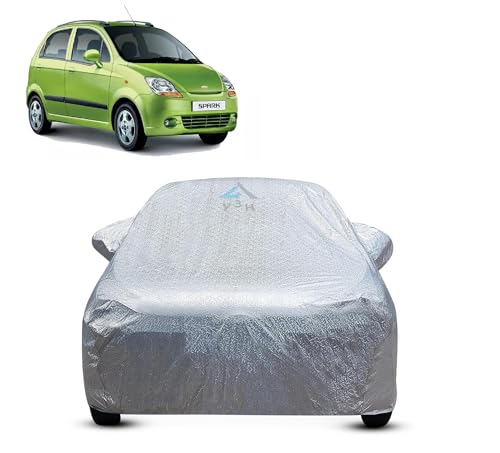 Image of Y3H 100% Waterproof Car Cover Compatible with Chevrolet Spark (Model : 2005-2009) Custom Fit Body Covers with Mirror Pockets | Color : Metalic Silver