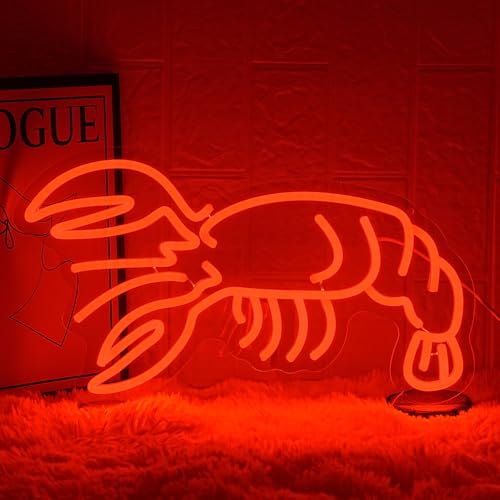 Image of Lobster Neon Sign Seafood Market Led Sign for Wall Decor USB Powered Dimmable Animal Neon Sign Food Led Sign for Seafood Restaurants Business Pub Man Cave Wall Decor