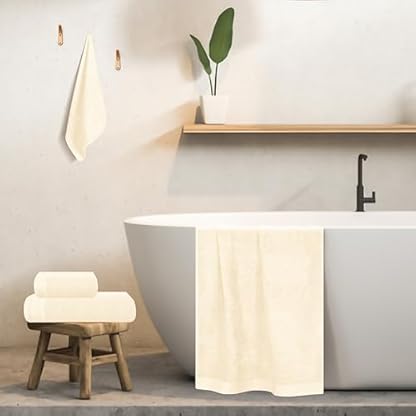 MALLONI HOME Ultra weiches 4er-Pack Handtuch-Set, Baumwolle, enthält 2 übergroße Badetücher 70 x 140 cm, 2 Handtücher 50 x 90 cm, für den täglichen Gebrauch, kompakt und leicht — elfenbeinfarben – Bild 6
