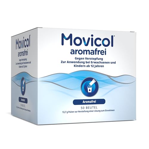 Movicol Dosierbeutel aromafrei 50 Beutel gegen Verstopfung bei Erwachsenen & Kindern ab 12 Jahren Abführmittel hydratisiert weicht den Stuhl auf & regt so die natürliche Darmbewegung wieder an