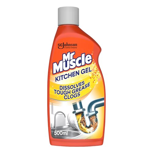 Mr Muscle Kitchen Drain Unblocker Liquid (500ml) Sink & Drain Cleaner Strong & Fast Acting Heavy Duty Gel Dissolves Clogs Works 3x Better Than Bleach Safe for All Pipes