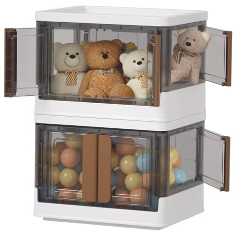 HAIXIN 4 Doors Opening Shelf Organizer, Foldable Closet Organizers and Storage, 6.86 Gal Cube Storage Bin with Wheels, Stackable Storage Box for Blanket Storage and Snack Organizers, 2 Pack Cover