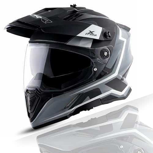 Image of Axor X-Cross Orbit ISI ECE and DOT Certified Premium Off-Road Full Face Helmet with Pinlock Fitted Dual Visors and Stylish Peak-Athena Grey Black-M