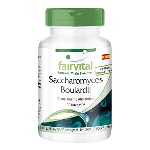 fairvital Saccharomyces boulardii, 90 cápsulas, fáciles de tragar, ALTA DOSIS con 320mg por cápsula, VEGANO, cultivo de levadura beneficiosa estandarizado