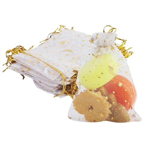 CARANNACLTD 60 bolsas de organza de 9 x 12 cm, para bodas, Navidad, bautizos, bolsas de organza para rellenar, bolsas para regalo de lavanda, bolsas pequeñas (blanco)