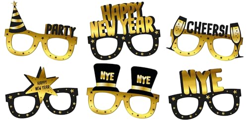 Folat B.V.- Folat 63765 Óculos de papel - BlackGold HNY-6 peças - Ano Novo - Ano Novo, Happy New Ano, multicolorido
