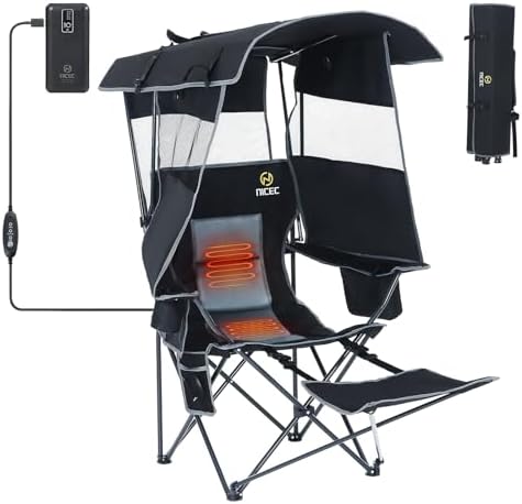 Nice C Chair with Canopy, Heated Camping Chair with Battery, Chairs with Shade, Umbrella Chair, Canopy Chair, Heated Folding Chairs, Sports Chairs, w/Removable Footrest (1-Pack)