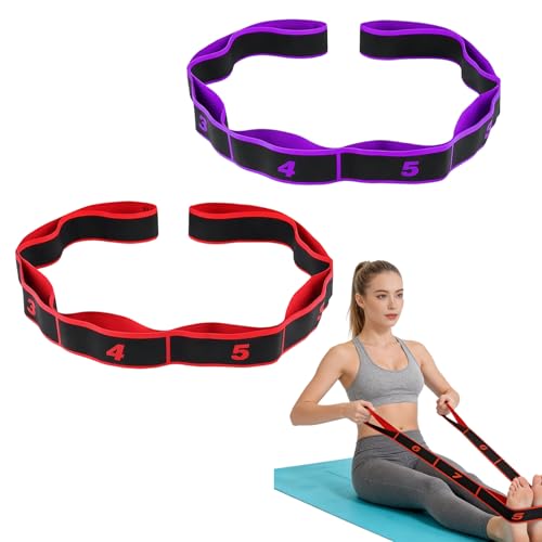 2 Pcs Fitness Resistance Band for Stretching and Yoga, Stretch Bands with 8 Adjustable Loops, Fitness Resistance Bands, Yoga Bands for Stretching Gymnastics Pilates Hamstring