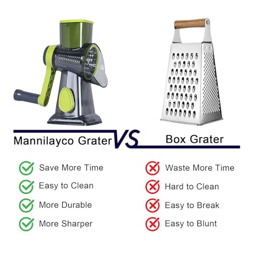 Rotary-Cheese-Grater-Cheese-Shredder-Cheese-Grater-Handheld-with-Strong-Suction-BaseKitchen-Vegetable-Slicer-3-Replaceable-Stainless-Drum-Blades-for-Fruit-Food-NutsEasy-to-Use-Clean-Green