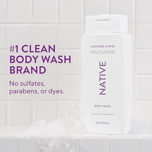 Image of Native Clean Body Wash, Gentle & pH-balanced for Sensitive Skin, 24-Hr Freshness for Women & Men, Vegan & Cruelty-Free, Free of Sulfates, Parabens & Phthalates, Lavender & Rose, 18 fl oz