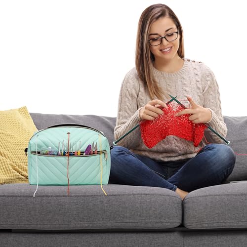 Image of Crochet Bag Organizer, Yarn Storage Organizer with Shoulder Strap, Stylish Knitting Bag for Crochet Accessories, Mothers Day Gifts, Crochet Yarn Supplies, LightGreen