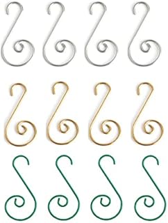 WYAN 120 pcs Christmas Bauble Ornament Hooks, Mini Metal Decoration S Hooks for Xmas Tree Decoration(Gold/Silver/ Green,4×2cm/1.6×0.8inch)