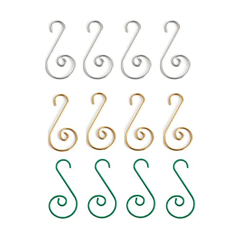 WYAN 120 pcs Christmas Bauble Ornament Hooks, Mini Metal Decoration S Hooks for Xmas Tree Decoration(Gold/Silver/Green,4×2cm/1.6×0.8inch)