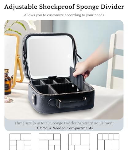 Image of MOMIRA Travel Makeup Bag Cosmetic Bag with Lighted Mirror, Adjustable Brightness in 3 Color Scenarios /Detachable makeup mirror, All-round Upgrade, Waterproof, Gift for Women -Black