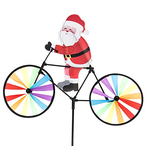 Home Queen Bike Spinner, 3D Christmas Santa Claus on Bike Windmill, Colorful Rainbow Wheel Wind Spinner, Whirligig Pinwheel Garden Yard Outdoor DÃ©cor