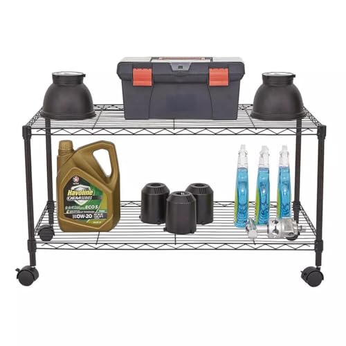 Image of Premium Heavy-Duty 2-Tier Black Metal Wire Storage Rack Shelf Organizer | Adjustable Multipurpose Freestanding Shelving Unit for Home, Office, Kitchen | Size 14 inch D x 24 inch W x 16.3 inch H Inch